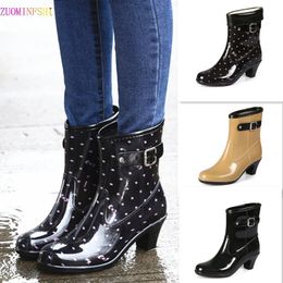 Spring/Autumn High-heeled Ankle Shoes Women Fashion Rain Boots Women Waterproof High Rainboots Slip Glass with Water Boots 240125