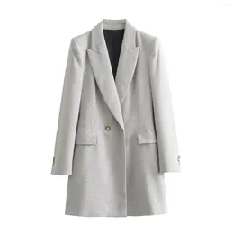 Women's Suits Woman's Long Blazers 2024 Korean Autumn Jackets Women Fashion Double-Breasted Outerwears Female Chic Sleeves Coat