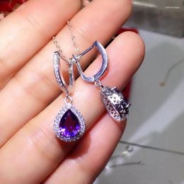 Dangle Earrings Creative Silver Inlaid Water Drops Purple Crystal For Women Eardrops Fashionable Shiny Exquisite Wedding Jewellery