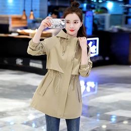 Women's Trench Coats Lined Medium Length Coat 2024 Spring And Autumn Loose Korean Casual Hooded Jacket