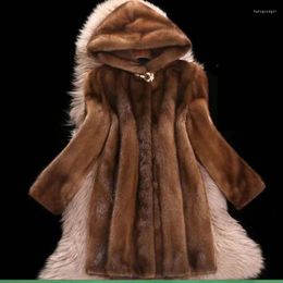 Women's Fur 2024 High Faux Mink Coat Female Medium Length Winter Hooded Tops Women Thicken Brown Coats 5XL 6XL