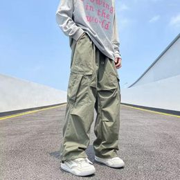 Men's Pants Multi Pocket Cargo Casual Elastic Waist Sweatpants Loose Drawstring Jogging Man Japanese Streetwear