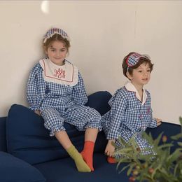 Kids Letters Embroidered Pajama Sets With Blindfold.Vintage Toddler Kid Sleepwear Pyjamas Set For Girls Boys.Children's Clothing 240130