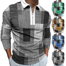 Men's Casual Shirts Business Printed 3d Lapel T Shirt Outdoor Stripe Tee Blouse Long Sleeve Men Sleeved Thermal