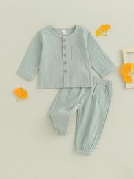 Clothing Sets Toddler Kids Girls Boys Fall Outfits 6 12 18 24M 3T 4T Long Sleeve Button-Down Shirt Tops Pants Clothes Set