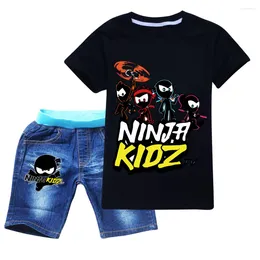 Clothing Sets 2024 Summer Cartoon Boys NINJA KIDZ Clothes Kids Cotton T-shirts Denim Shorts 2pcs Cute Toddler Girls Outfit