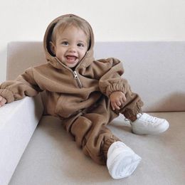 Conjuntos de roupas inverno quente velo criança bebê meninos conjunto treino hoodies zíper moletom calças roupas crianças terno 2 pcs