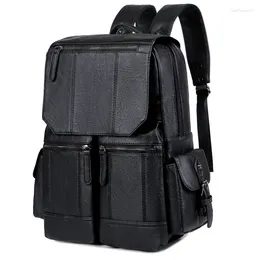 Backpack 2024Retro Business Large Capacity Canvas Urban Men's Laptop Bag Quality Luxury Black PU Leather