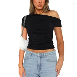 Women's Tanks Xingqing Y2k Crop Top Women Summer Grunge Clothes Oblique Shoulder Sleeveless Ruched T Shirt Vest 2000s Clothing Streetwear