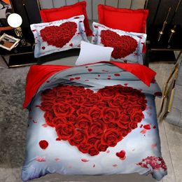 3D Rose Heart Bedding Set Nordic Duvet Cover 150x200 220x240 King Size Quilt Cover Modern Cat Wolf Print Pillowcase No Bed Sheet 240127