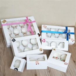 20pcs White Kraft Paper Box with window 1 2 3 4 6 8 Hole Cupcake Box Insert Small Large Cake Packing Muffin Cardboard305M