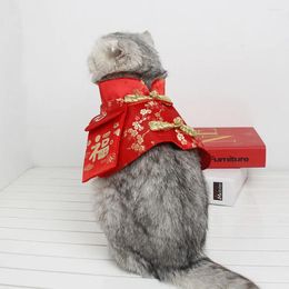 Dog Apparel Clothes Cat Winter Cloak Chineses Style Coat Clothing Joyous Red Year Travel