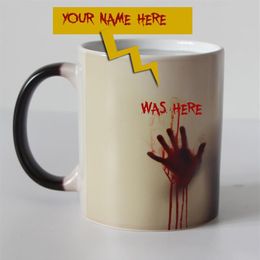 Custom your name on walking dead Zombie Colour Changing Coffee Mug Heat sensitive Magic Tea cup mugs I am here now WOW Y200104281Z