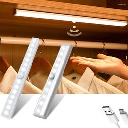 Night Lights PIR Motion Sensor LED Cabinet Light Dimmable USB Rechargeable 6/10/20/36/60 LEDs Closet Lamp For Kitchen Wardrobe