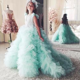 Girl Dresses Flower Puffy Sleeveless Bow Strap Hi-low Princess Dress For Wedding Party Prom First Communion Gowns