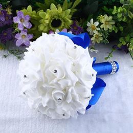 Decorative Flowers Crystal Roses Pearl Bridesmaid Wedding Bouquet Bridal Artificial Red White And Blue