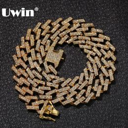 UWIN Drop Fashion Iced Prong Cuban Link Chains Necklaces 15mm Mutil-Colored Blue Black Rhinestones Hiphop Jewellery Mens T2313R