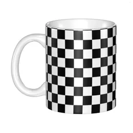 Mugs Black And White Racing Chequered Pattern Coffee Cups 11oz Ceramic Mug Cafe Tea Milk Water Cup Creative Birthday Gift