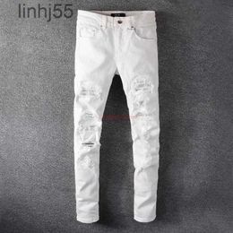 Men's Jeans Designer Clothing Amires Denim Pants 625 Amies Fashion White Diamond Patch Slp Mens High Street Brand ElasticR9MA