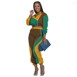 Women's Two Piece Pants 2024 Cargo Set And Tshirt For Ladies Fashion Zipper V Neck Long Sleeve Crop Top