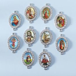 Charms YEYULIN 10pcs Religion Oval Heart Crystal Pendants Charm Christian Religious Virgin For Women Men DIY Jewellery Accessories