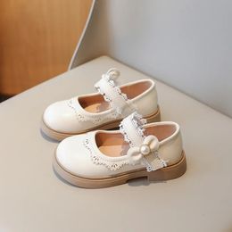 Girl Leather Shoes Mary Jane Fashion Lolita Style Pearl Children Princess Shoes Spring Autumn Saled Soled Kids Single Shoes 240122