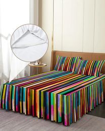 Bed Skirt Colour Stripes Elastic Fitted Bedspread With Pillowcases Protector Mattress Cover Bedding Set Sheet