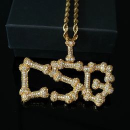 Grandbling Customised Name Necklace Bone Shape Letter Personalised Pendant Hip Hop Jewellery for Women Men Drop 240125