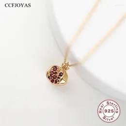 Pendants CCFJOYAS S925 Sterling Silver Vintage Red Pomegranate Pendant Necklace For Women Light Luxury Party Wedding Jewellery Accessories