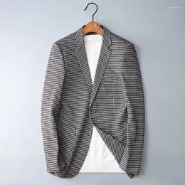 Men's Suits High Quality Fashion All Trends Handsome Casual Knitted Fabric Plaid Business Suit Four Seasons Blazers