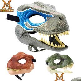 Party Masks Horror Dinosaur Heaear Dragon Lifelike Mask Halloween Cosplay Open Mouth Latex Scared Gifts Y220805 Drop Delivery Home G Dhgnw