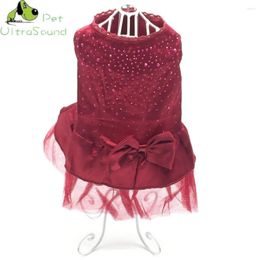 Dog Apparel Spring Summer Silk Cotton Pet Cat Bow Dress Lace Skirt Puppy Clothes Costume Red Blue Golden Size XS-XL Top Quality