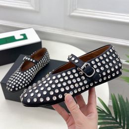 Studded Ballet Flats Women Shoes Buckle Strap Round Toe Flat Shoes Female Mesh Breathable Sweet Mary Jane Shoes