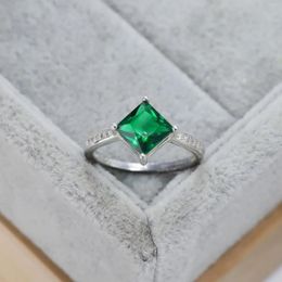 Cluster Rings Fashion S925 Sterling Silver Ring Emerald Square European And American Simple Elegant Personalised Wedding