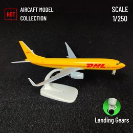 Scale 1 250 Metal Aircraft Model Replica DHL Airlines B737 Aeroplane Aviation Decoration Miniature Art Collection Kid Boy Toy 240118
