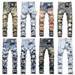 Men's Jeans Mens Designer Skinny Jeans Summer Fashion Stretch Sweatpants Luxury Casual Stars Pattern Oversized Ripped Amirs StreetwearJ93R