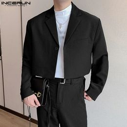 Men Blazer Solid Colour Lapel Long Sleeve Autumn Casual Suits One Button Streetwear Fashion Male Crop Coats S5XL INCERUN 240130