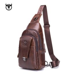 High Quality Men Genuine Leather chest bag Cowhide Vintage Chest Back Pack Travel fashion Cross Body Messenger Shoulder Bag 240125