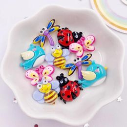 Decorative Figurines 10pcs Colourful Resin Bees Dragonflies Birds Beetles Butterfly Animal Flatback Scrapbook Figurine Craft DIY Bow