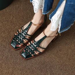 Dress Shoes Women Sandals Spring Summer Thick Square Heeled Ladies Vintage Pumps Prom Elegant 5CM Closed Toe Retro