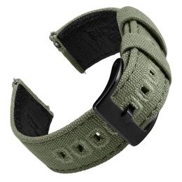 Watch Bands EACHE Fabric Canvas Genuine Leather Straps With Quick Release Spring Bar Green Sailcloth Band176D