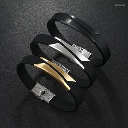 Charm Bracelets Geometric Gold Silver Color Stainless Steel Bracelet Sport Black Silicone Adjustable Bangles For Women