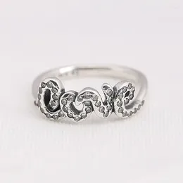 Cluster Rings Genuine 925 Sterling Silver Letter Of Love Cubic Zirconia Ring Compatible With European Jewellery