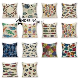 Pillow Cartoon Marine Life Cover Nordic Ocean Fish Case Sea Home Decor Sofa S Covers Linen Bed Throw Cases