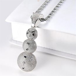 Pendant Necklaces Christmas Gift Iced Out Cubic Zirconia Snowman Stainless Steel Braided Chain Necklace Kalung HipHop Jewelry206f