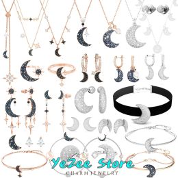 Strands Original 2024 New Trend Crystal Jewelry Set Glamorous Luxury Classic Star Moon Earrings Necklace Bracelet Women's Gift