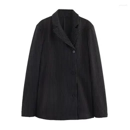 Women's Suits Striped Blazer Woman Spring 2024 Single Breasted Blazers For Women Long Sleeve Straight Jacket Streetwear Outerwear