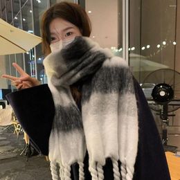 Scarves Winter Women Scarf Color Matching Twisted Tassel Couple Shawl Thick Plush Wide Lengthened Cold Resistant Unisex