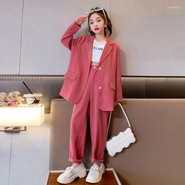 Clothing Sets Girl Outfits 2024 Spring Pink Blazer Trousers Two-piece Set Teenagers Children's 12 13 14 Years School Kids Costume