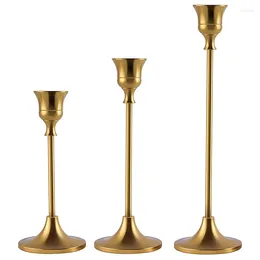 Candle Holders Candlestick Taper Brass Gold Holder Set 3 Pcs For Wedding Party Dinning (Brass Gold)